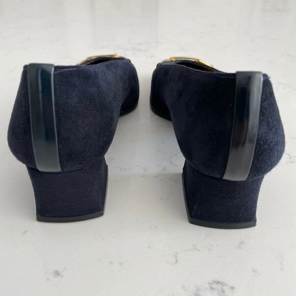 Stuart Weitzman for Browns Patent & Suede Leather Shoes Navy Gold Hardware Sz 7 - Picture 5 of 10